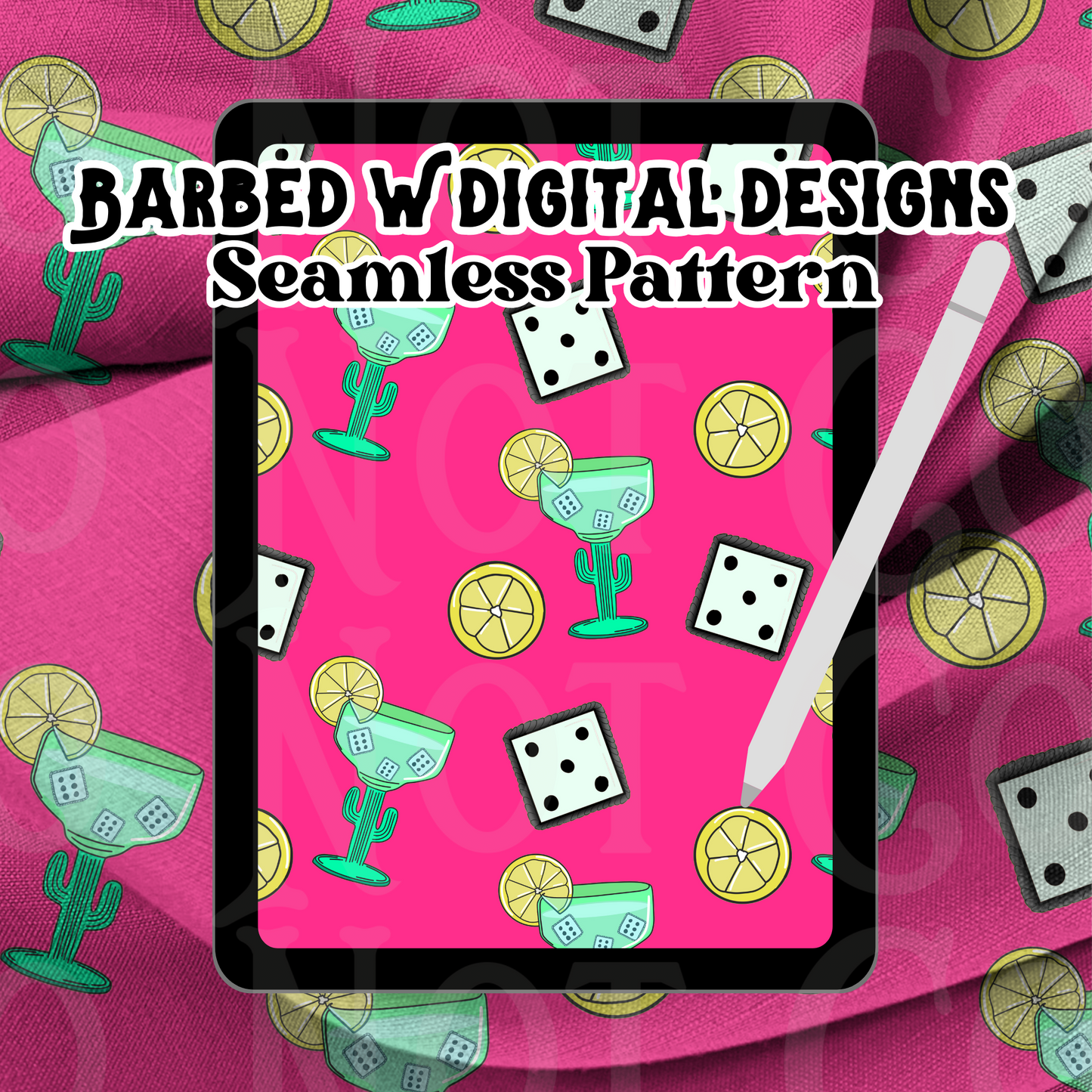 Pink Cactus Margarita Seamless Pattern