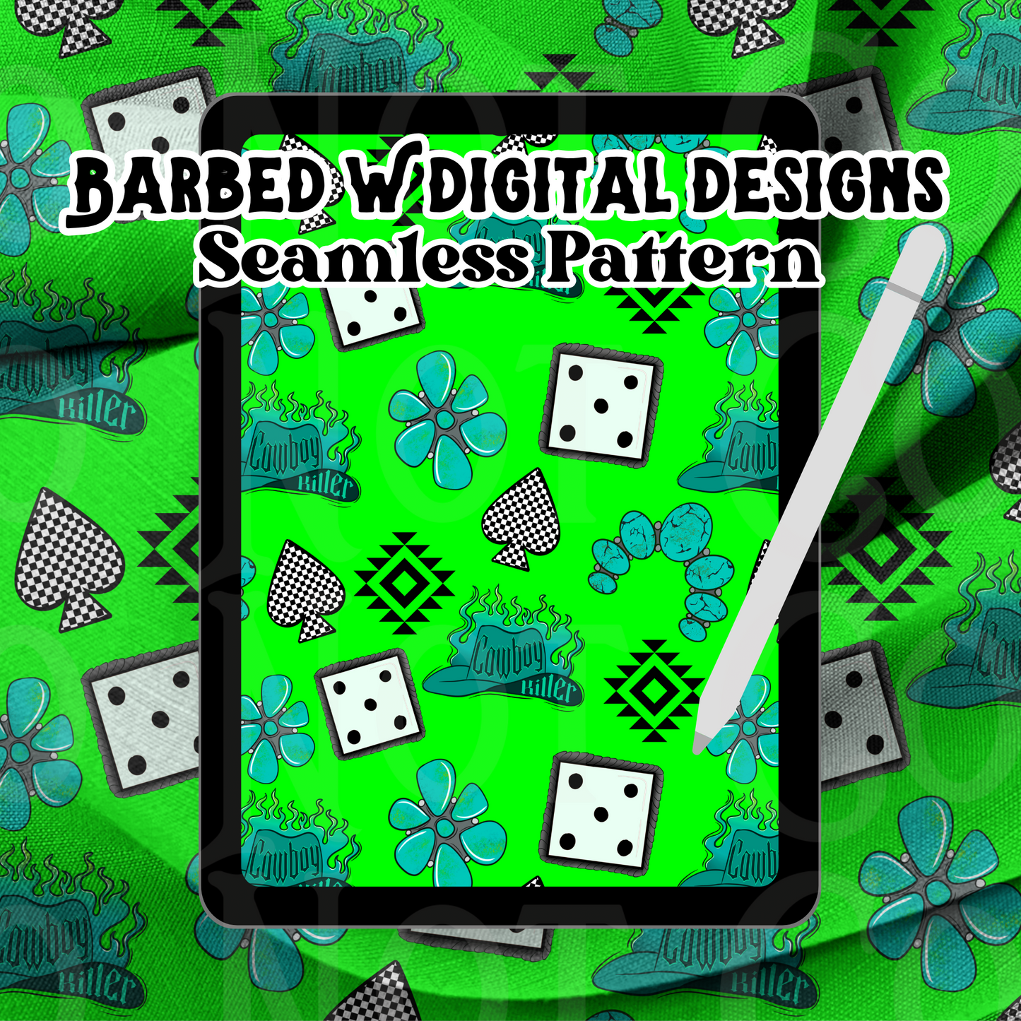 Neon Cowboy Killer seamless pattern