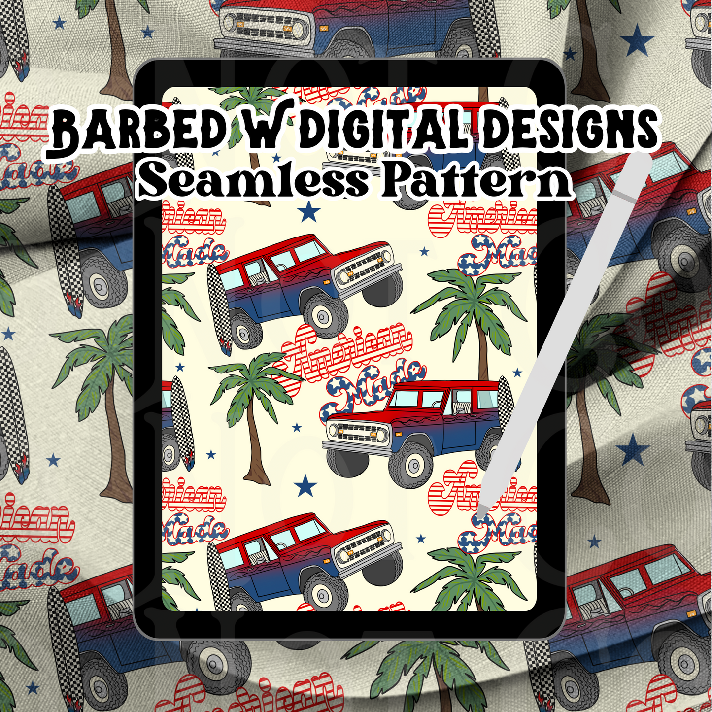 American Made Bronco Seamless Pattern