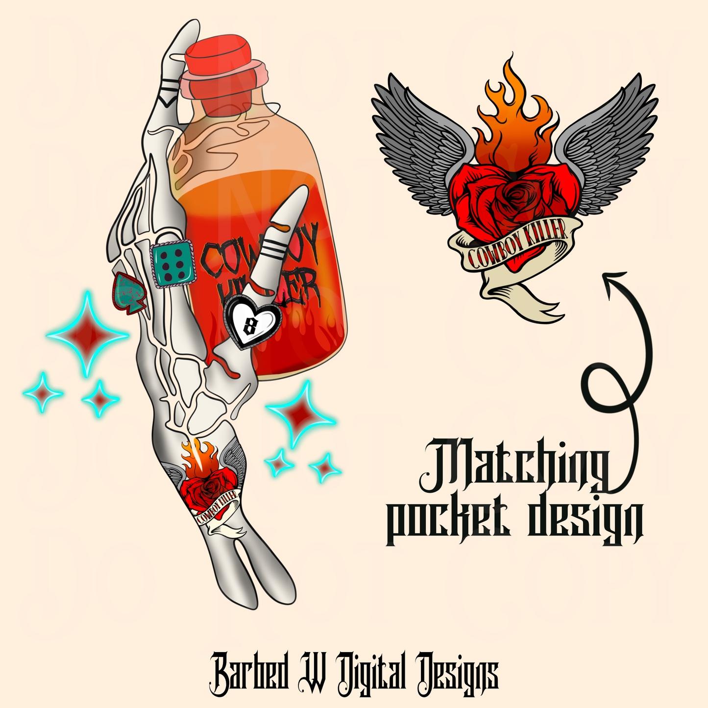 Cowboy killer png, punchy png, yallternative png, western png, cowgirl png, 8 ball png, turquoise png, tattoos png, dice png, skelly png