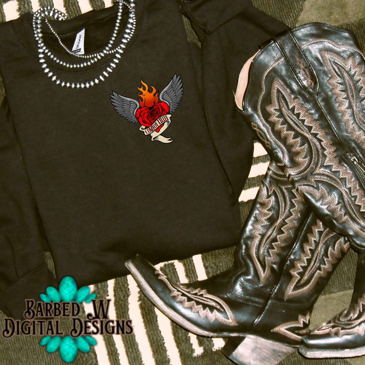Cowboy killer png, punchy png, yallternative png, western png, cowgirl png, 8 ball png, turquoise png, tattoos png, dice png, skelly png