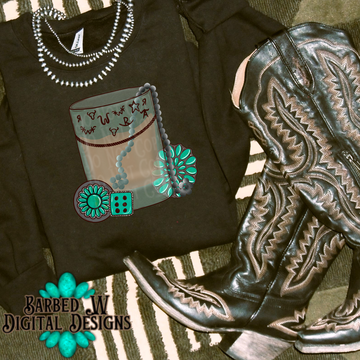 Whiskey png, cowgirl png, western png, turquoise png, dice png, punchy png, Navajo beads png, yallternative png, cowboy brand png