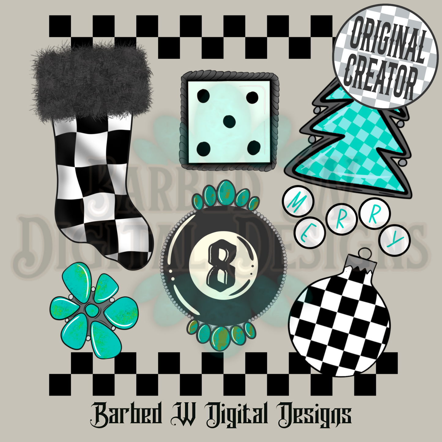 8 Ball Stocking Christmas Collage Png