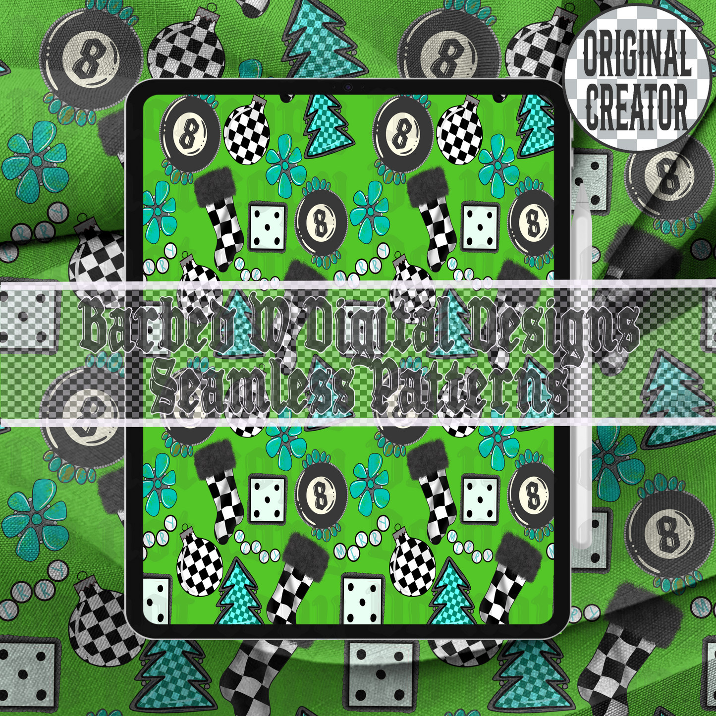8 Ball Christmas Seamless Pattern (Green)