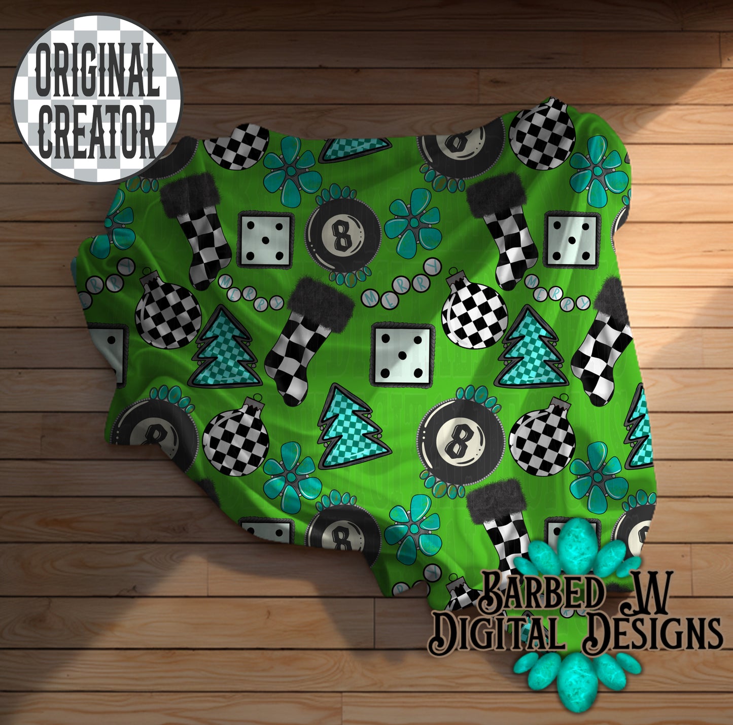 8 Ball Christmas Seamless Pattern (Green)