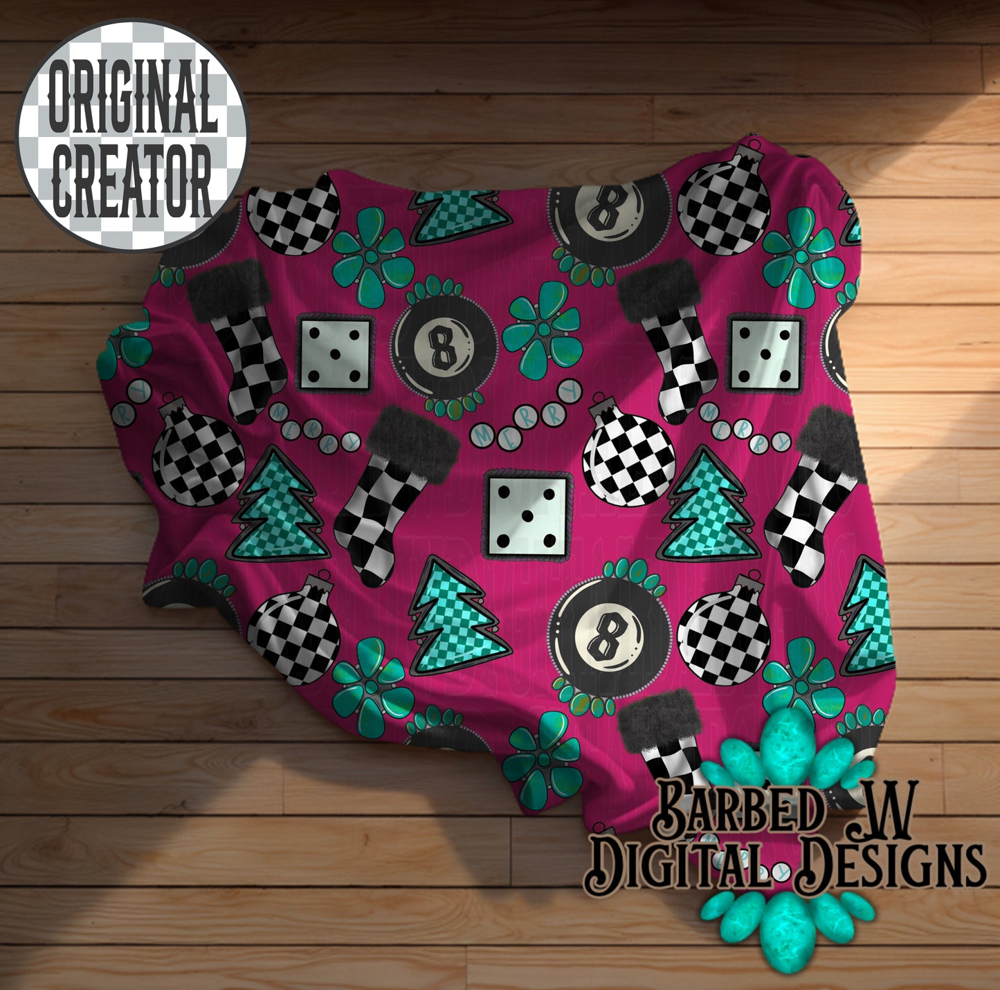 8 Ball Christmas Seamless Pattern (Pink)