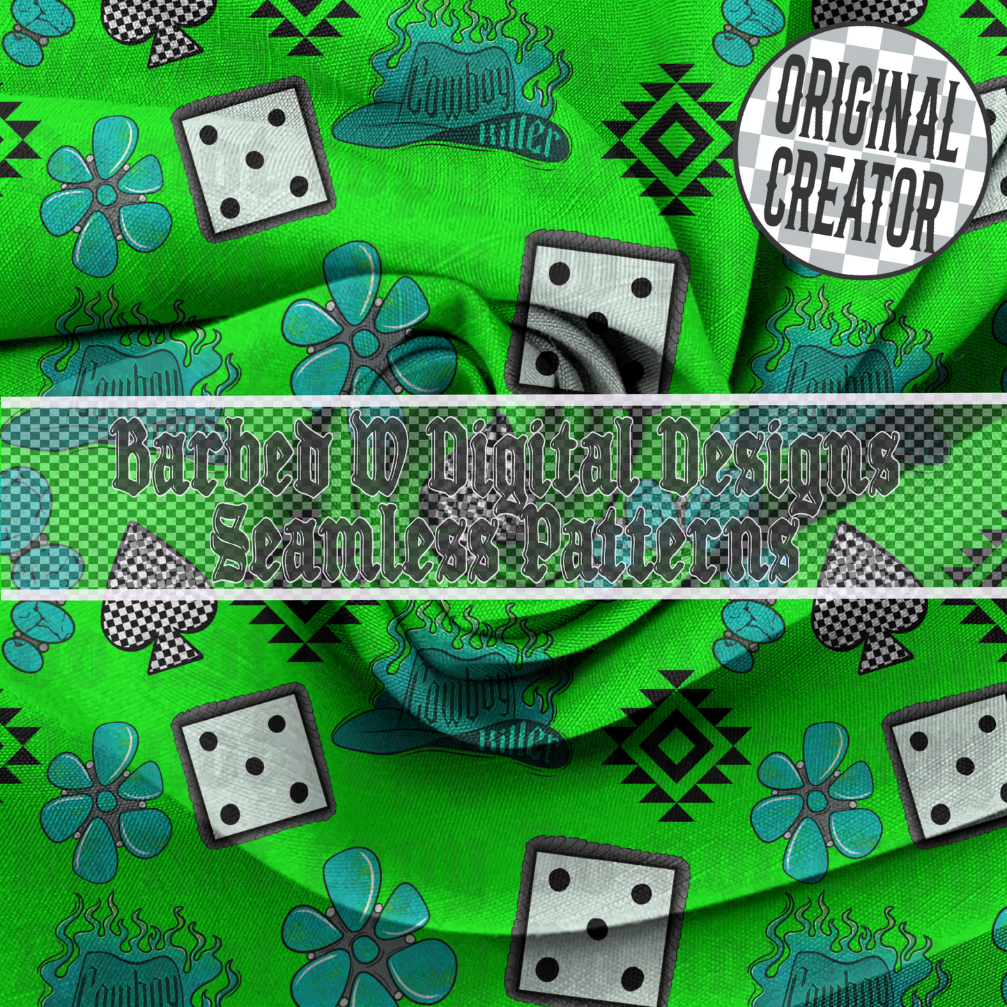 Neon Cowboy Killer seamless pattern