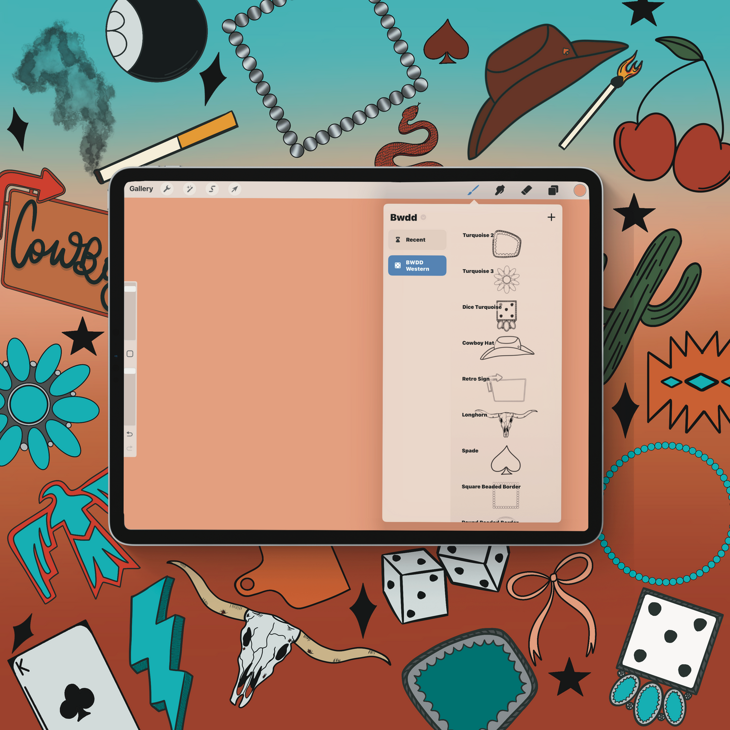 30+ Western Procreate Stamp Kit