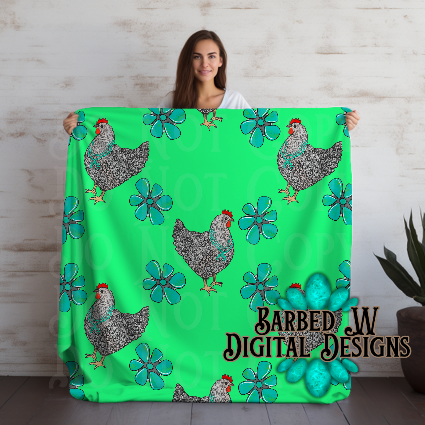 Green Chicken Seamless Pattern