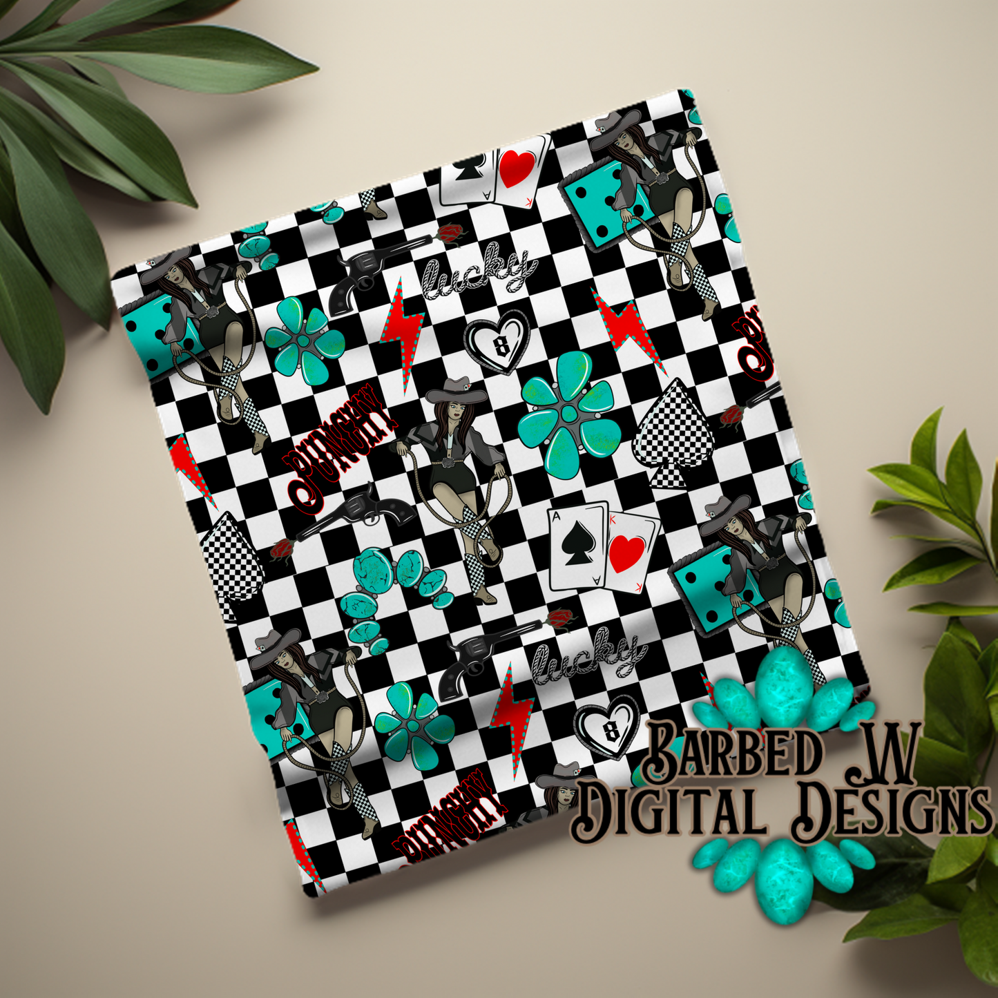 Punchy cowgirl seamless pattern