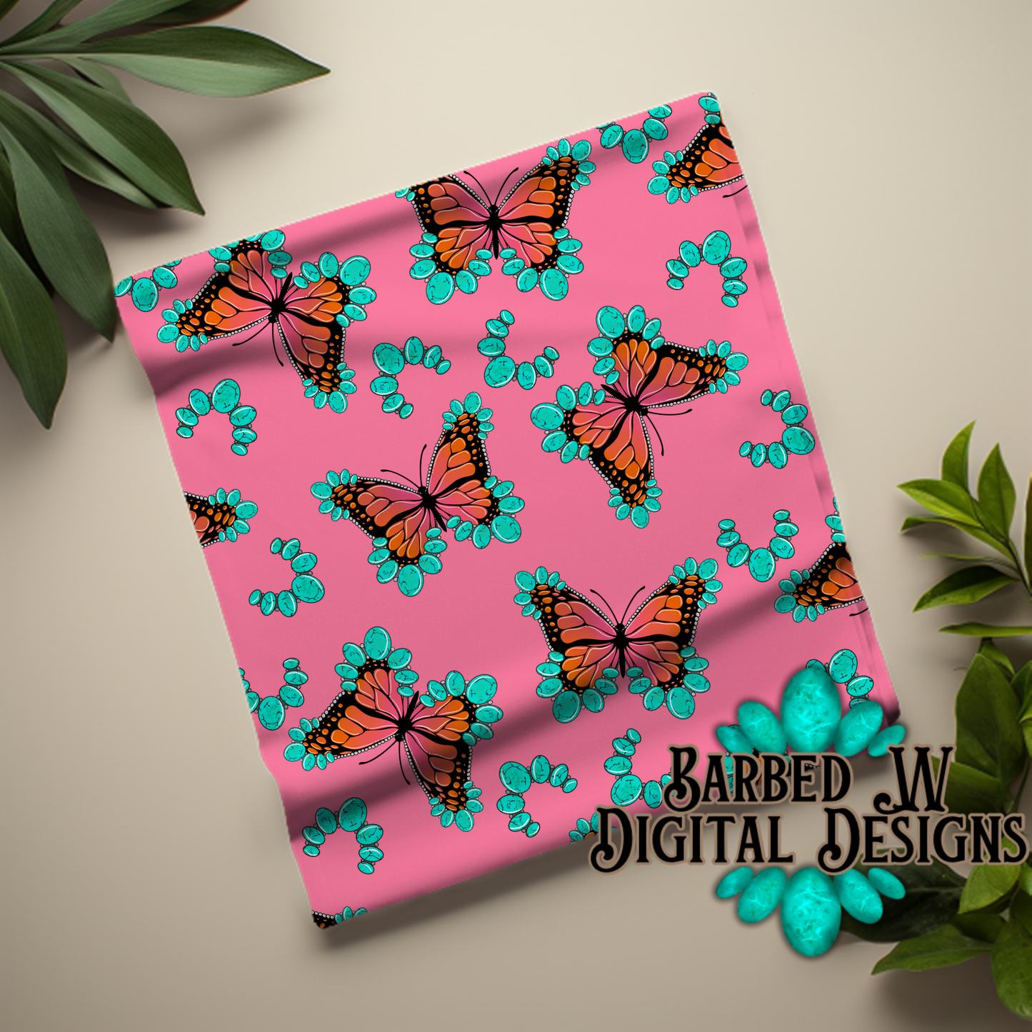 Turquoise Butterflies Seamless Pattern Bundle