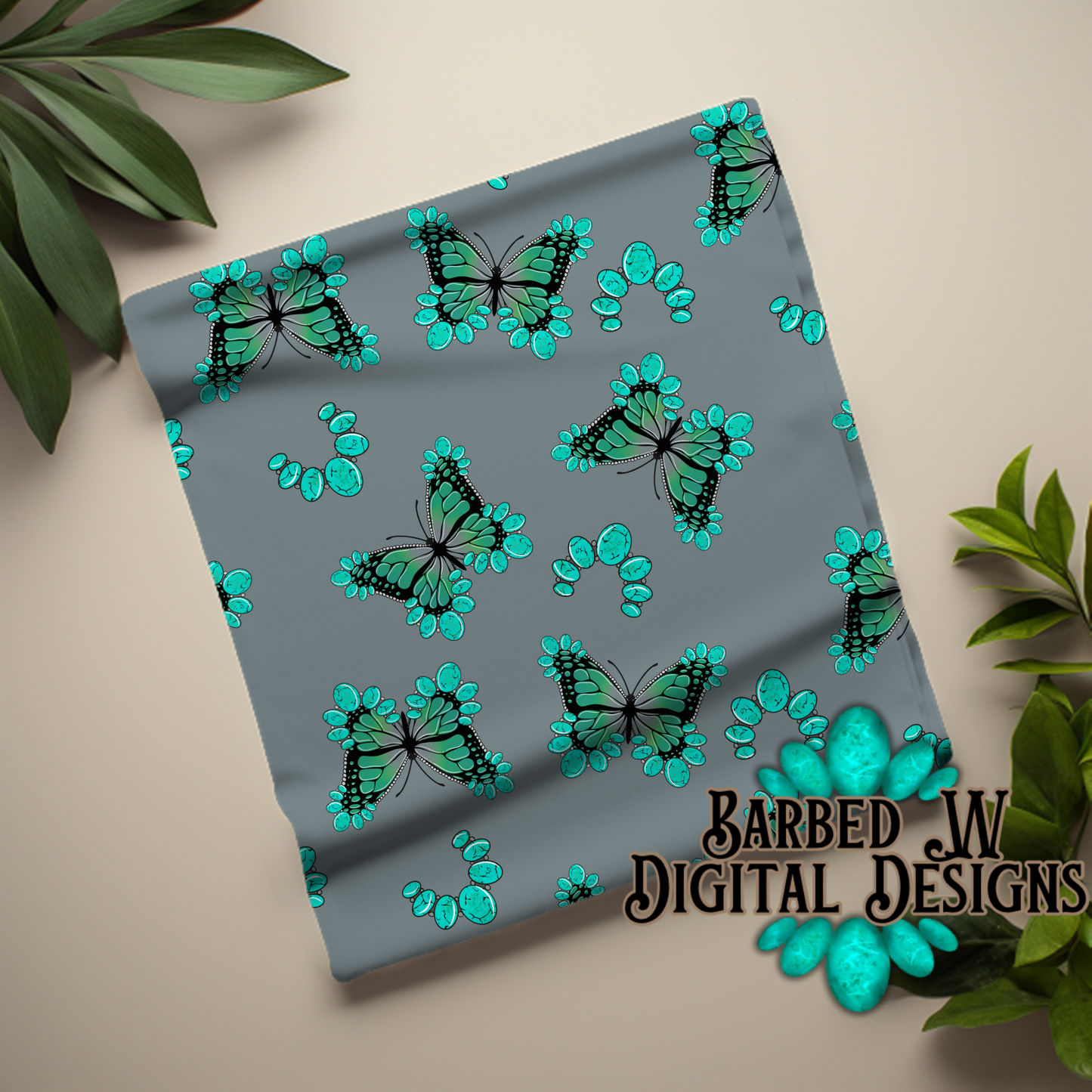 Turquoise Butterflies Seamless Pattern Bundle