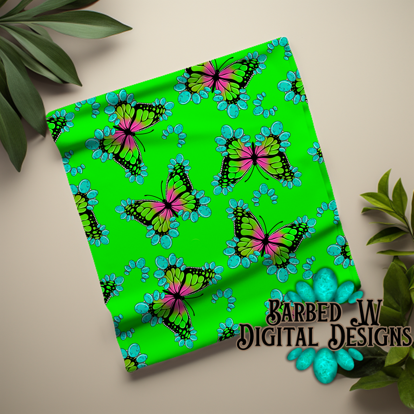 Turquoise Butterflies Seamless Pattern Bundle