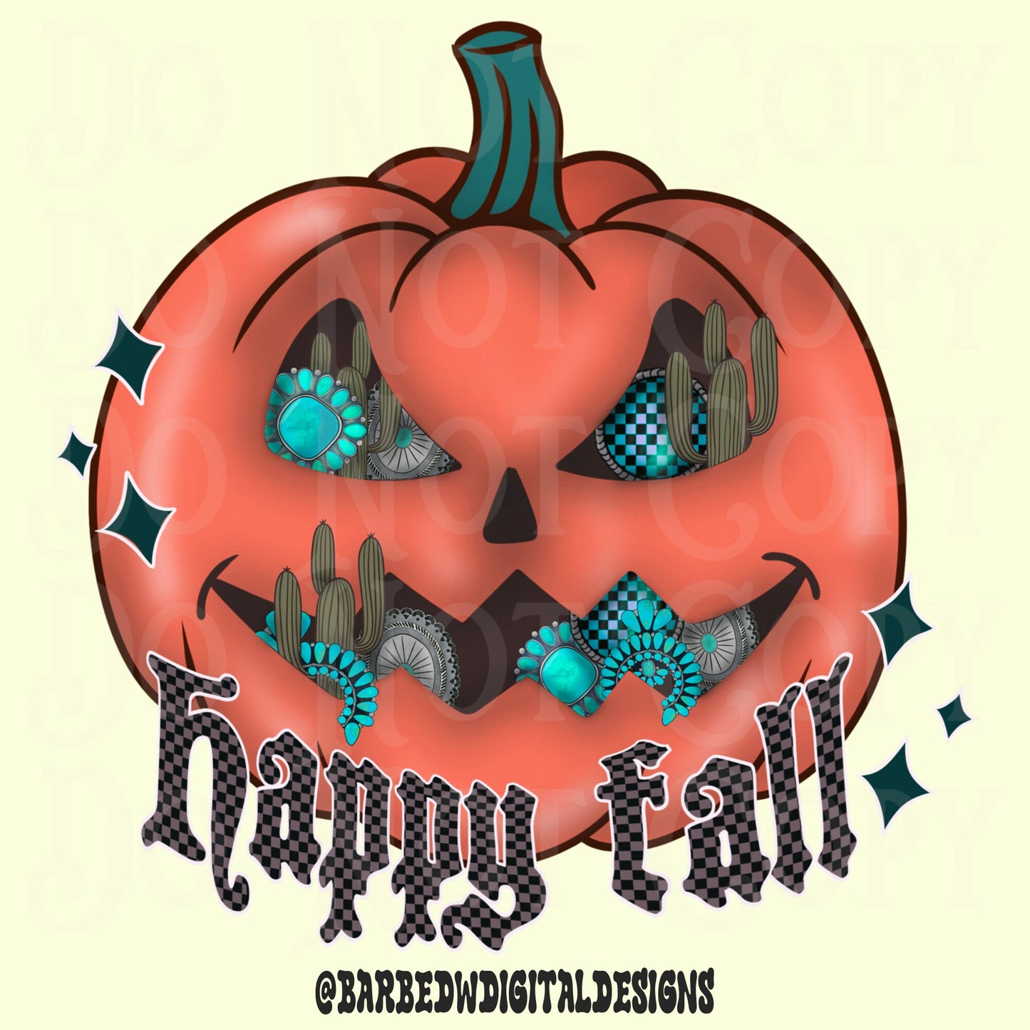 Happy fall png, turquoise pumpkin png, western fall png, turquoise png, punchy png, yallternative png, pumpkin png, Halloween png, cowgirl