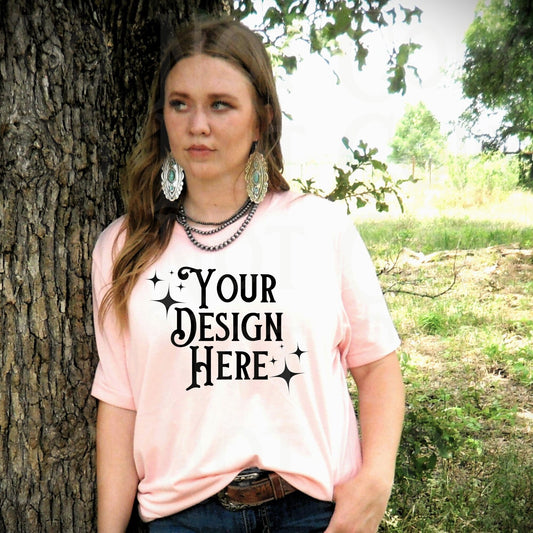 Cowgirl T-shirt Mockup, pink t-shirt Mockup, George Mockup, western mockup, western aesthetic mockup, cowgirl life, turquoise jewelry