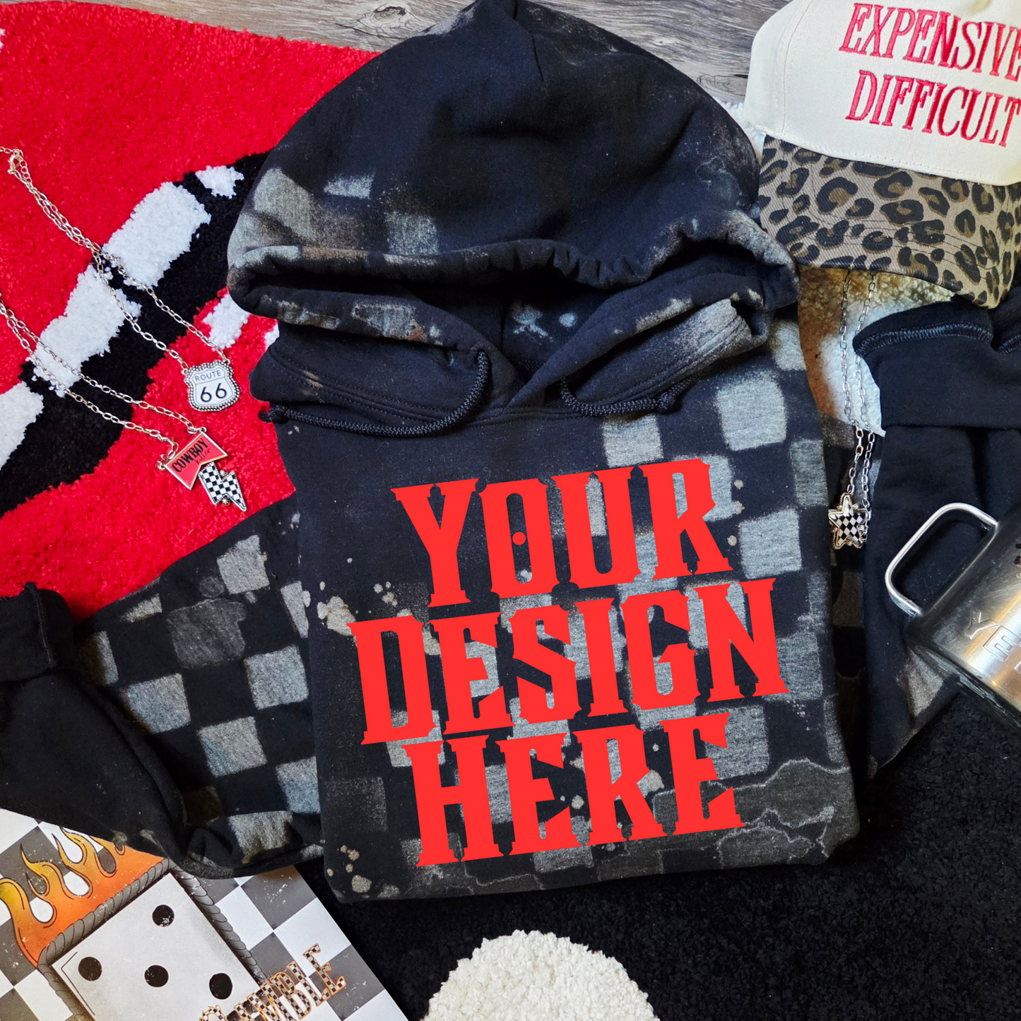 Gildan Heavy Blend Hoodie (Bleached Checker Print) Mockup