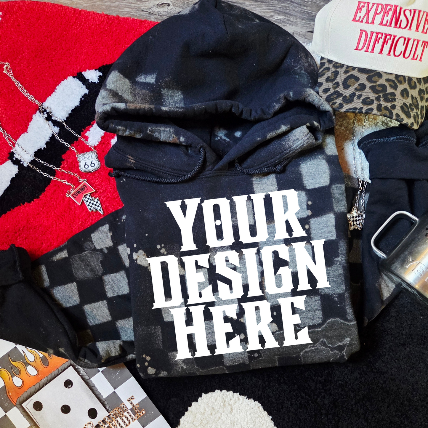 Gildan Heavy Blend Hoodie (Bleached Checker Print) Mockup