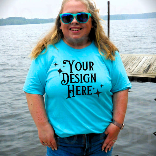 T-shirt Mockup, Blue t-shirt Mockup,, Jerzees Mockup, lake mockup, jerseys scuba blue mock, lake aesthetic mockup, lake life, summer mockup