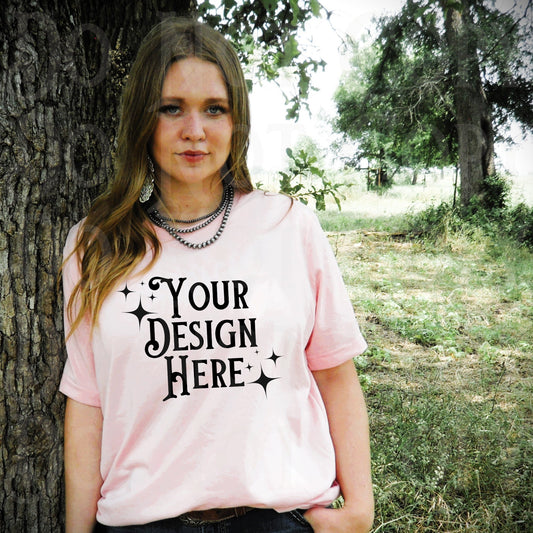 Cowgirl T-shirt Mockup, pink t-shirt Mockup, George Mockup, western mockup, western aesthetic mockup, cowgirl life, turquoise jewelry