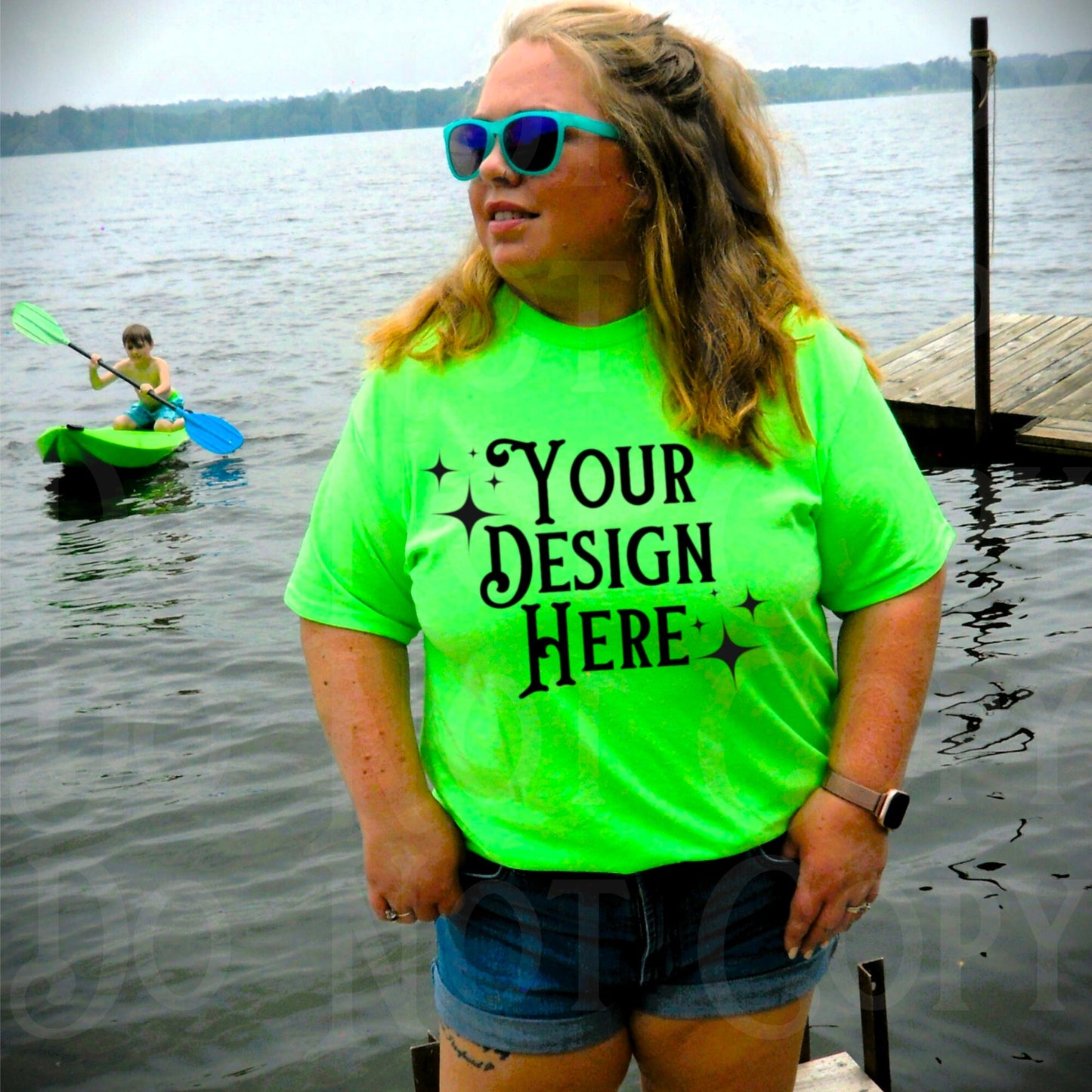 T-shirt Mockup, Lake Mock, Summer Mockup, Gildan 5000 Mockup, neon green t-shirt mockup, gildan mockup, outdoor T-shirt mockup, lake life