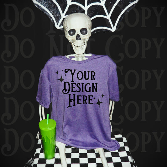 Spooky T-shirt Mockup, Halloween Mockup, Skeleton shirt Mockup, Gildan Softstyle mockup, fall tshirt mockup, purple t-shirt mockup