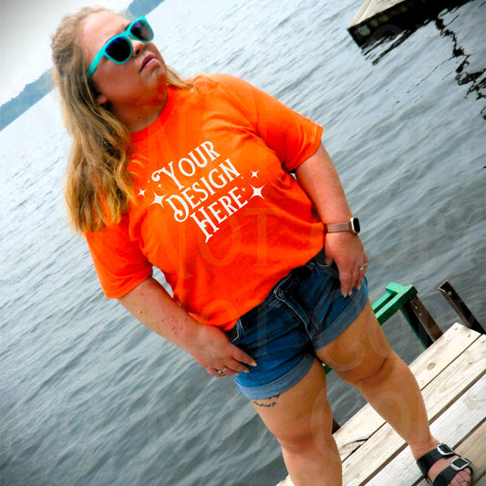 T-shirt Mockup, Lake Mock, Summer Mockup, Gildan 5000 Mockup, orange t-shirt mockup, gildan mockup, outdoor T-shirt mockup, lake life