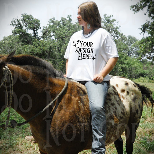 Western T-shirt Mockup, Cowgirl Mockup, Horses, neutral tshirt mock, white tshirt mockup, Western aesthetic mock, cowgirl lifestyle