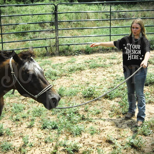 Western T-shirt Mockup, Cowgirl Mockup, Horses, mineral wash tshirt mock, black tshirt mockup, Western aesthetic mockup, turquoise jewelry