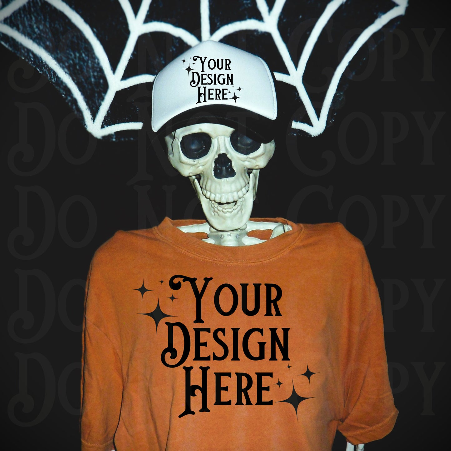 Spooky T-shirt Mockup, Halloween Mockup, Skeleton shirt Mockup, Comfort Colors mockup, hat mockup, orange tshirt mockup, yam t-shirt mockup