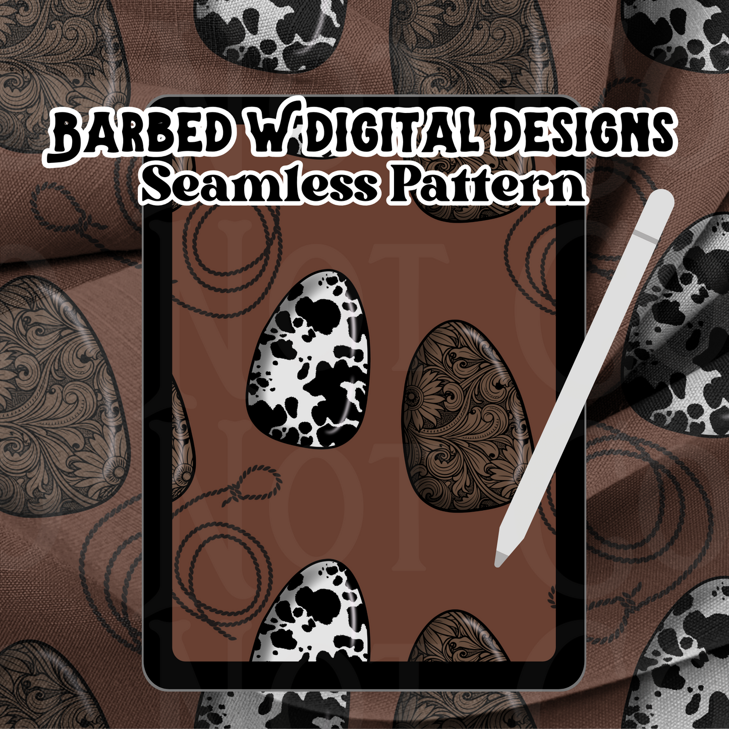 Western Easter seamless pattern, western Easter egg png, cowhide png, western png, tooled leather png, boys Easter png, western pattern