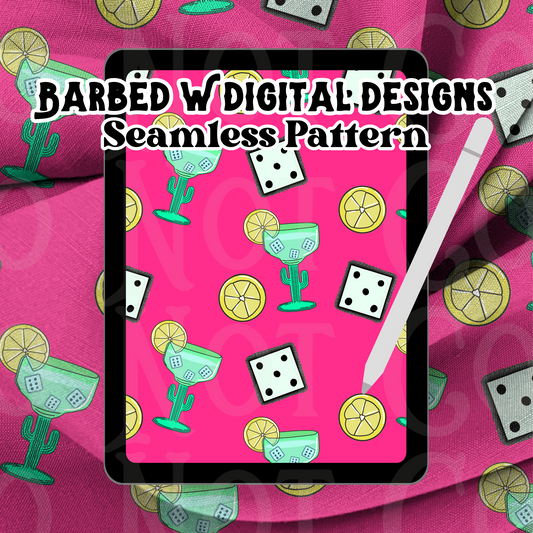 Pink Cactus Margarita Seamless Pattern