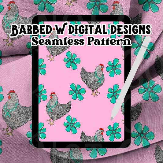 Pink Chicken Seamless Pattern