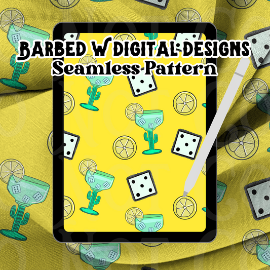 Yellow Cactus Margarita Seamless Pattern