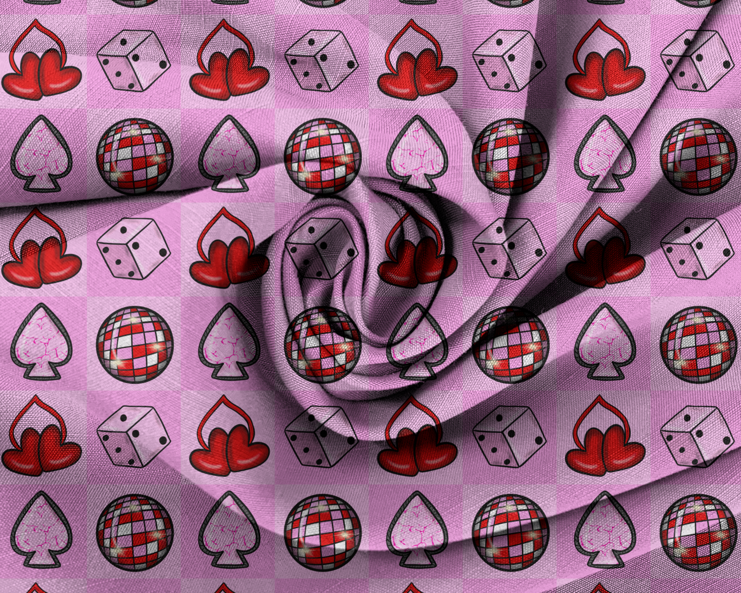 Western valentines Seamless Pattern, disco png, retro png, western png, punchy png, pink pattern, cherries png, spade png, dice png