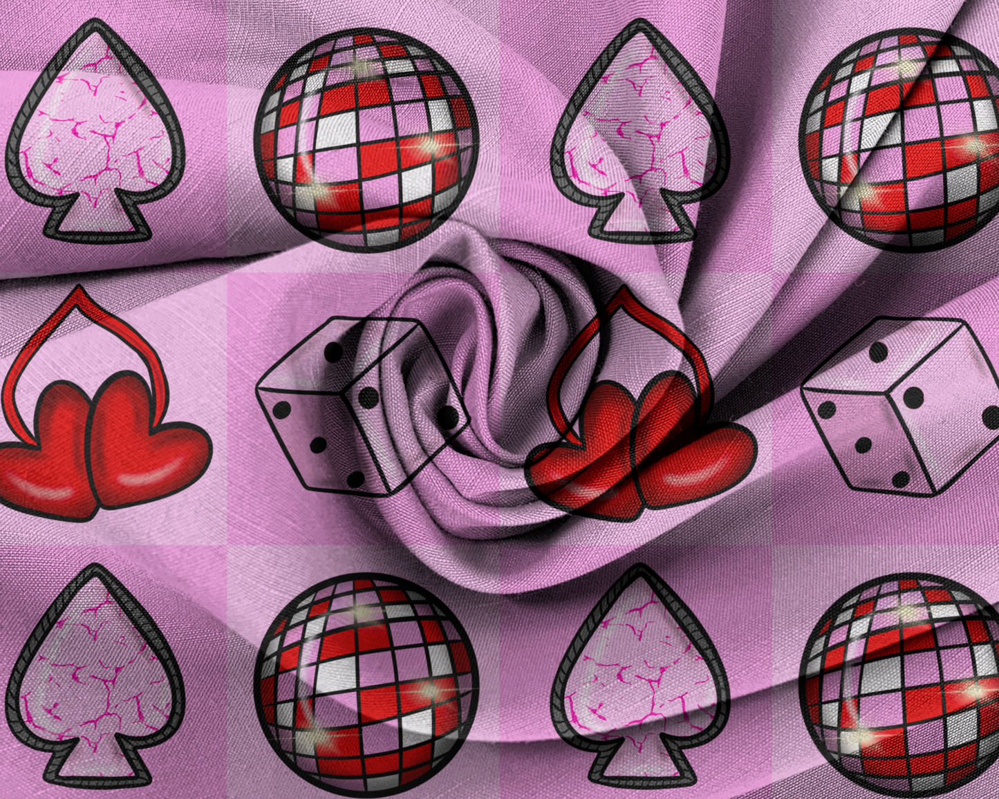 Western valentines Seamless Pattern, disco png, retro png, western png, punchy png, pink pattern, cherries png, spade png, dice png