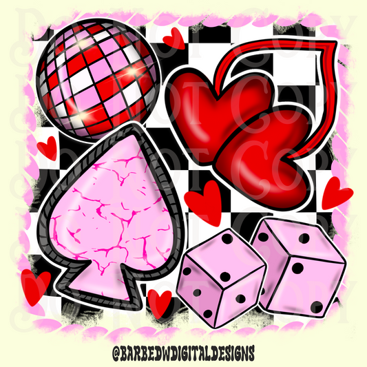 Valentines png, love png, western valentines png, punchy png, spade png, western png, trendy png, dice png, disco png, cherries png