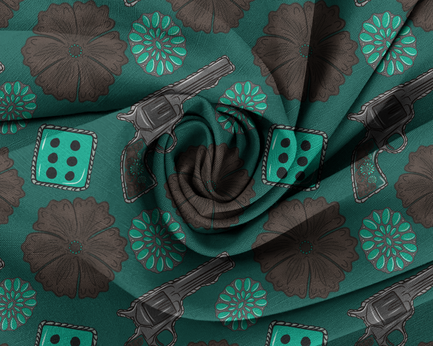 Western seamless pattern, revolver png, turquoise png, cowgirl png, punchy png, leather png, dice png, flowers png