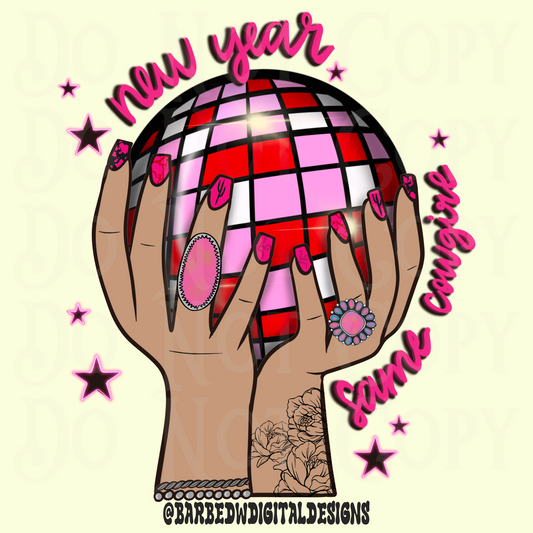 Western new year png, western png, disco ball png, New Year’s Eve png, pink png, tattoos png, turquoise png, cowgirl png