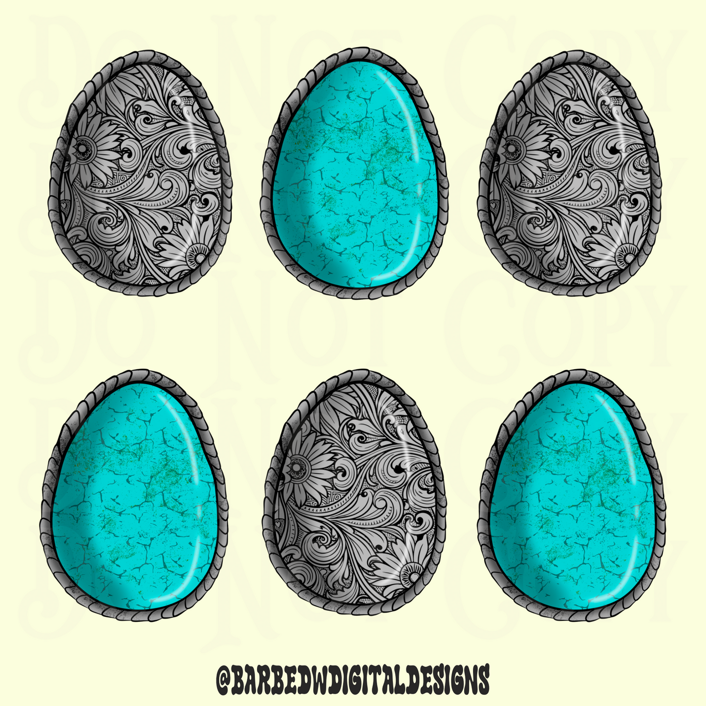 Western Easter png, Christian png, western Easter egg png, turquoise png, western png, tooled silver png, turquoise egg png, silver egg png