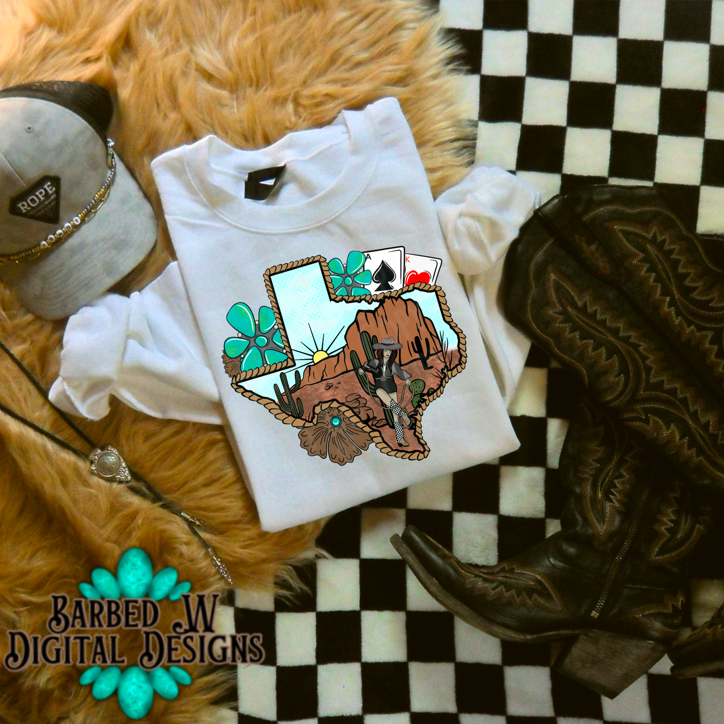 Texas png, punchy png, western Texas png, yallternative png, checkers png, cards png, turquoise png, roping png, floral png, Texan png
