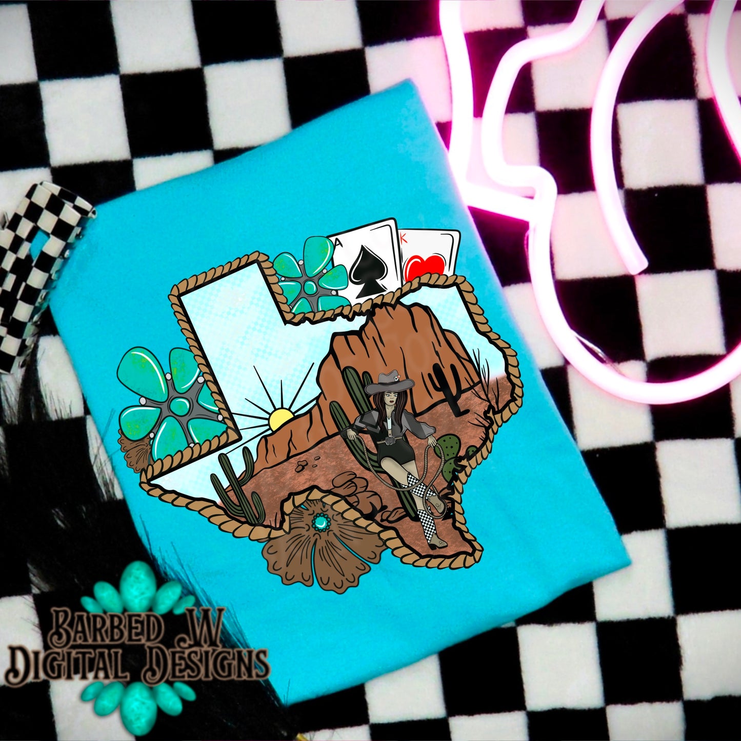 Texas png, punchy png, western Texas png, yallternative png, checkers png, cards png, turquoise png, roping png, floral png, Texan png