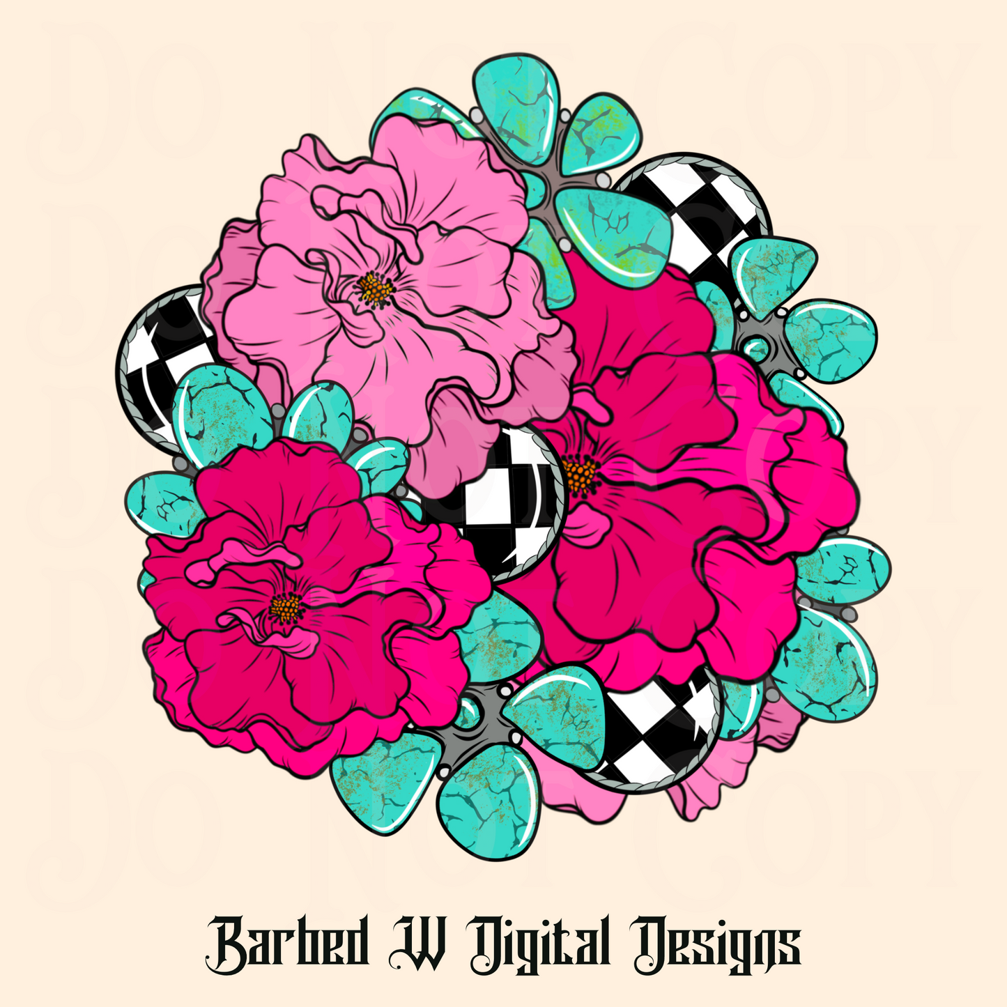 Turquoise & Flowers Png