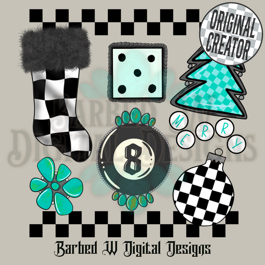 8 Ball Stocking Christmas Collage Png