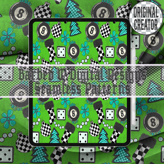 8 Ball Christmas Seamless Pattern (Green)