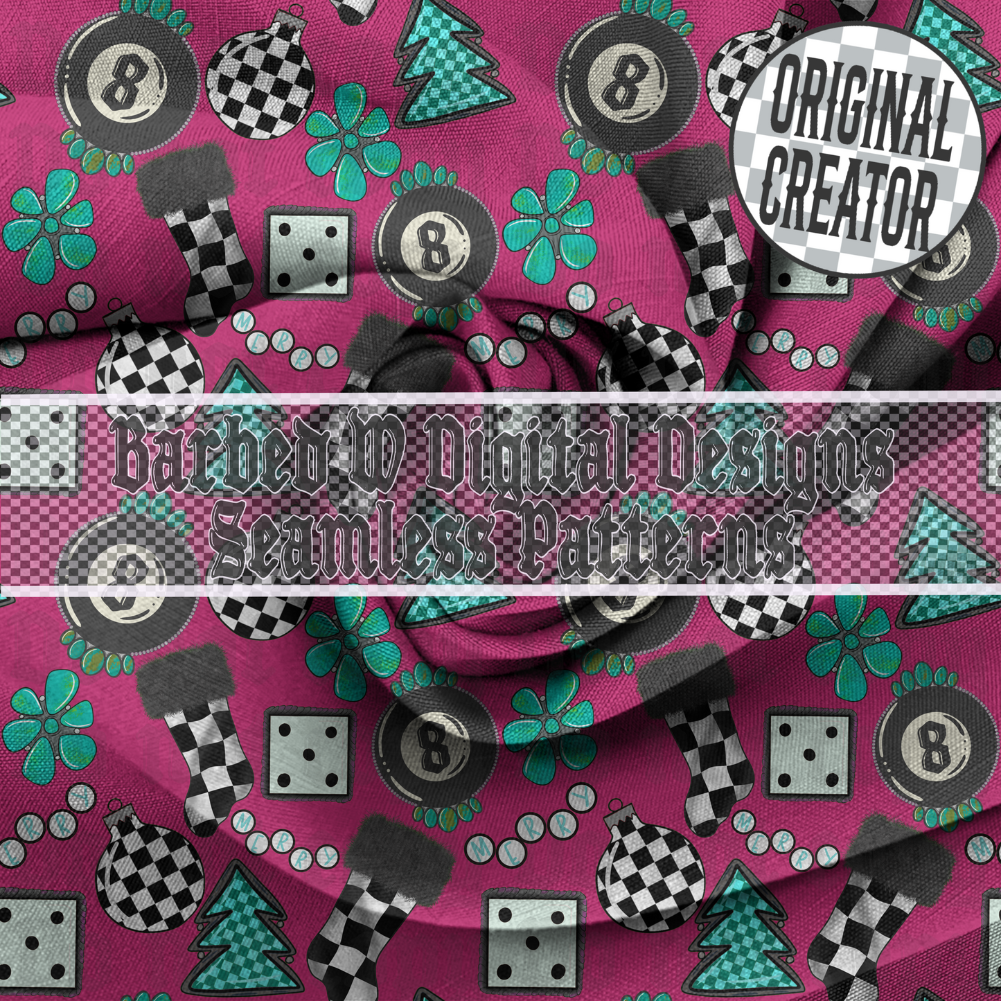 8 Ball Christmas Seamless Pattern (Pink)