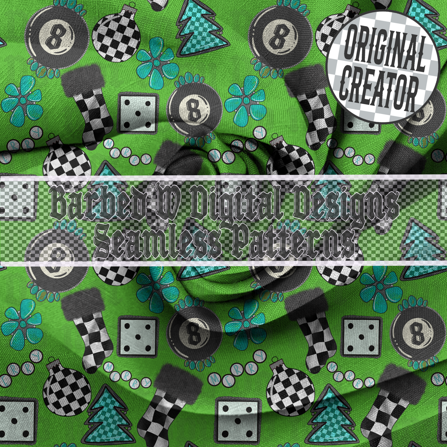 8 Ball Christmas Seamless Pattern (Green)