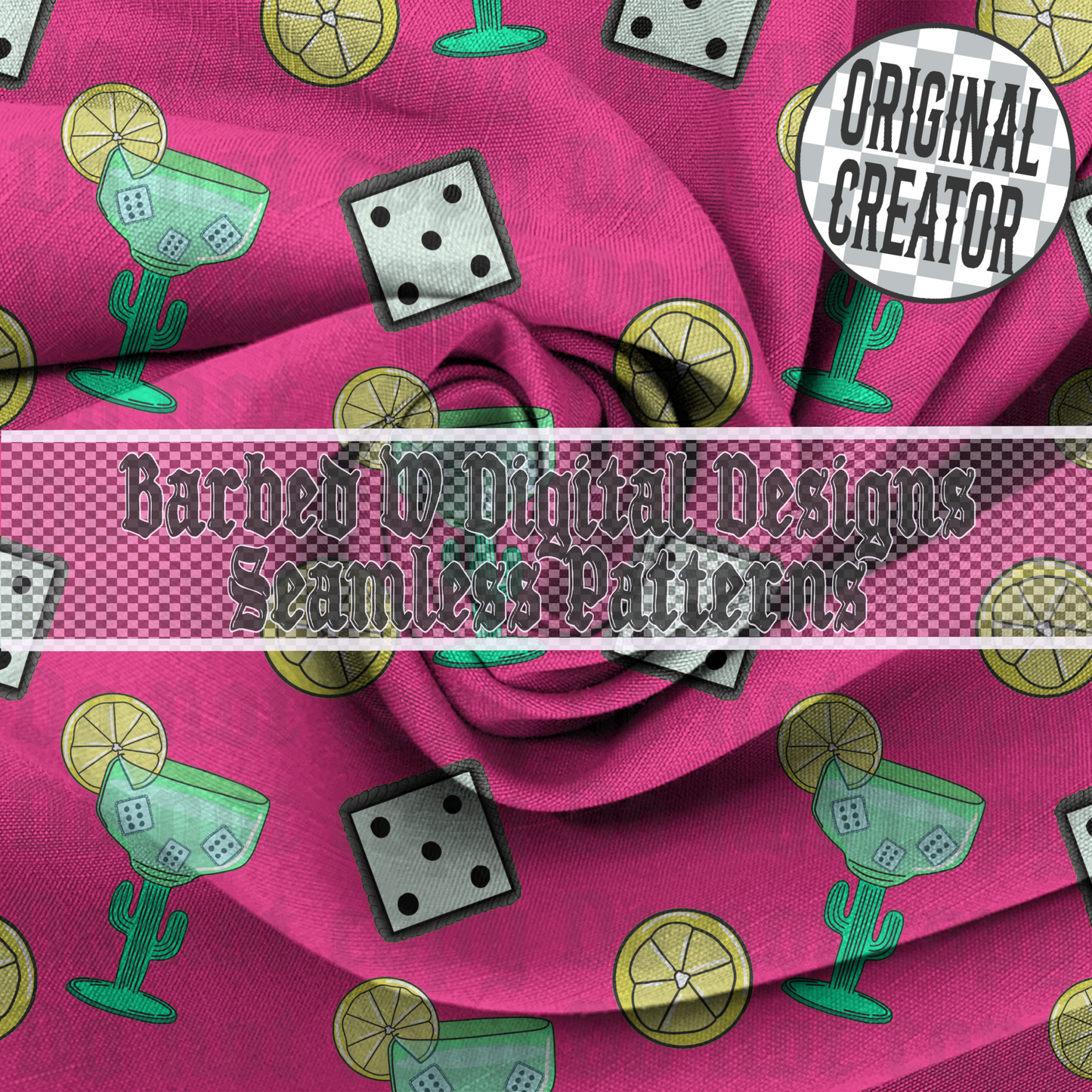 Pink Cactus Margarita Seamless Pattern