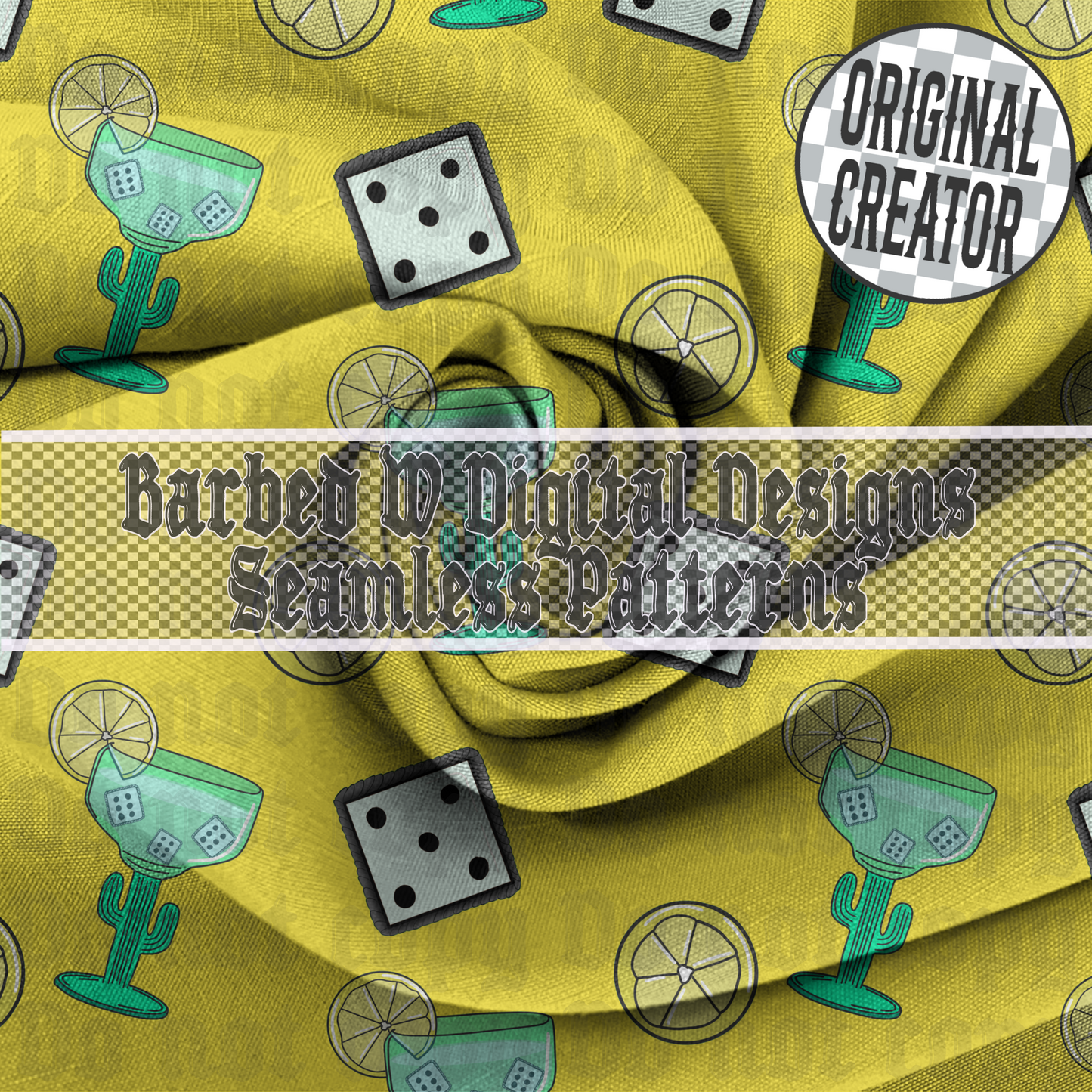 Yellow Cactus Margarita Seamless Pattern