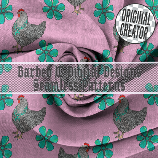 Pink Chicken Seamless Pattern