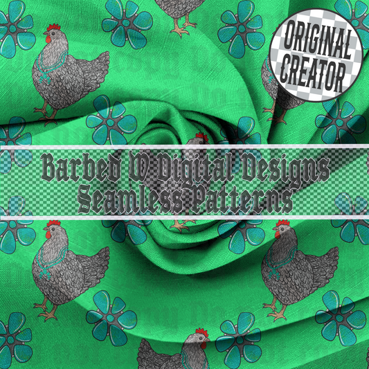 Green Chicken Seamless Pattern